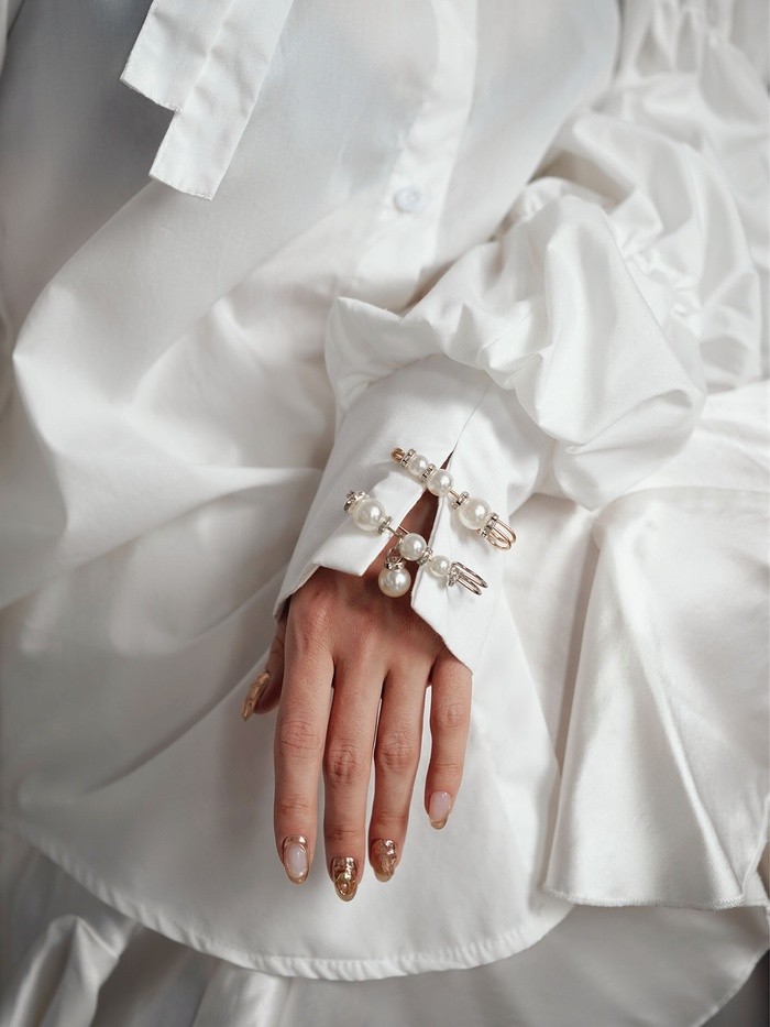 Набор булавок (3 шт.) «Жемчужины и цветы», 7.5 см, белый в золоте и серебре