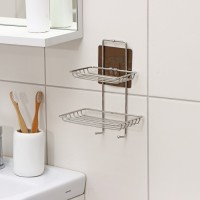 Мыльница 2-х ярусная на липучке Доляна, 2 крючка, 14.5×10×21 см, хром