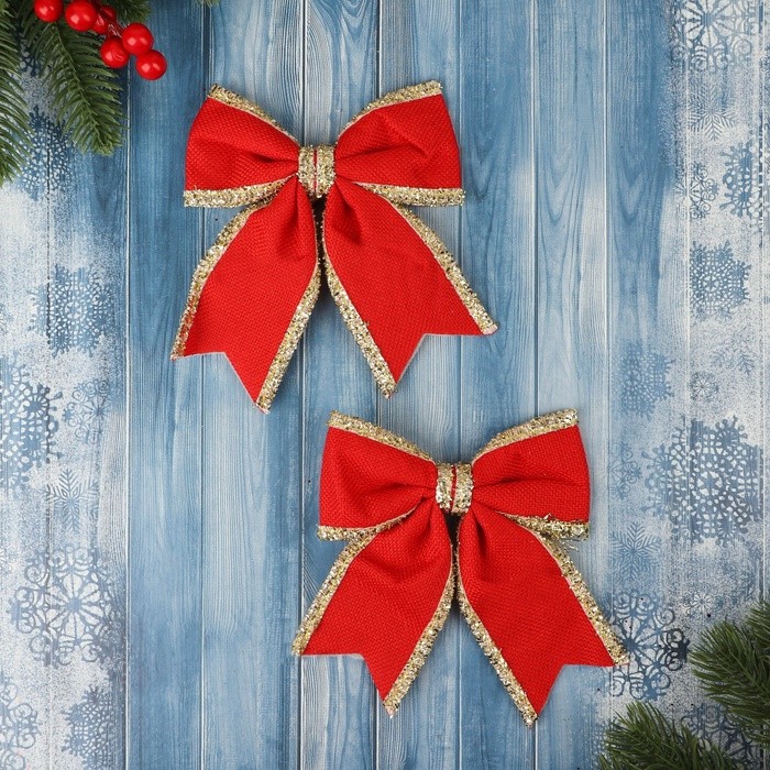 Ёлочные игрушки 2 шт. «Зимнее волшебство. Бант классический» пластик, 14×14 см, красный Ёлочные игрушки 2 шт. «Зимнее волшебство. Бант классический» пластик, 14×14 см, красный