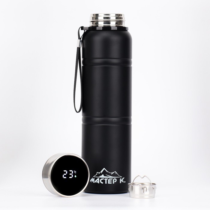 Термос Мастер К Warm, 850 мл, с ситечком, с датчиком температуры, сохраняет тепло 24 ч, нержавеющая сталь, чёрный