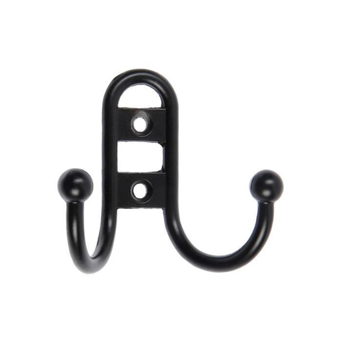 Крючок мебельный ТУНДРА TKd=016, двухрожковый, черный