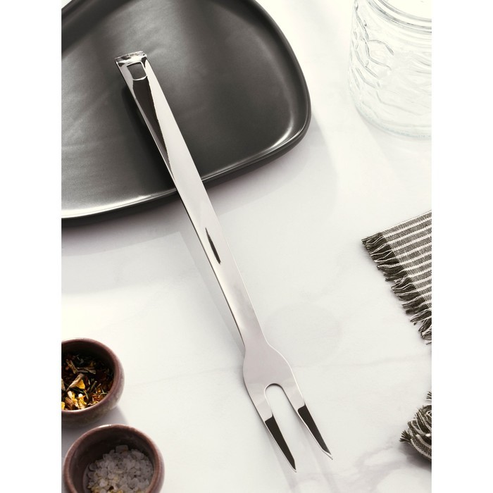 Вилка для мяса Доляна Everyday, h=37×3 см, толщина 3 мм, цвет серебряный