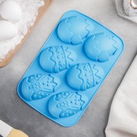 Форма для выпечки Доляна «Пасхальный кролик», силикон, 27×17 см, 6 ячеек, бирюзовая