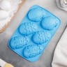 Форма для выпечки Доляна «Пасхальный кролик», силикон, 27×17 см, 6 ячеек, бирюзовая
