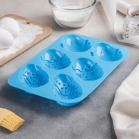 Форма для выпечки Доляна «Пасхальный кролик», силикон, 27×17 см, 6 ячеек, бирюзовая