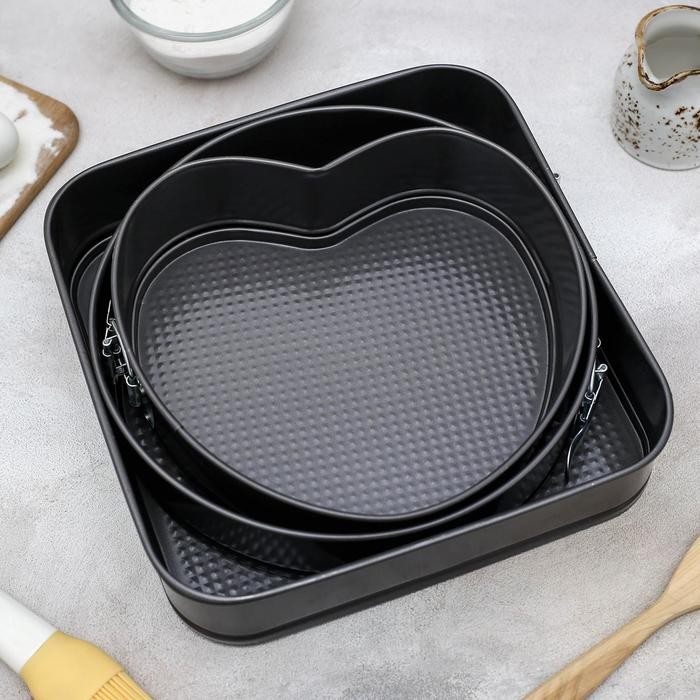 Набор форм для выпечки разъёмных Доляна «Элин», 3 предмета: d=25/21/26 см, антипригарное покрытие, цвет чёрный