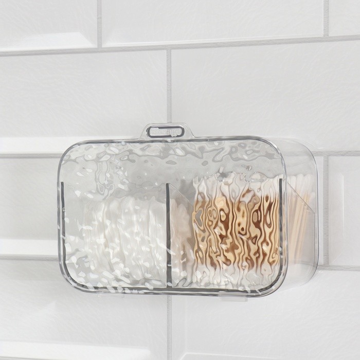 Органайзер для хранения, навесной, 2 секции, с клеевой основой, 17×6.5×10.5 см, прозрачный