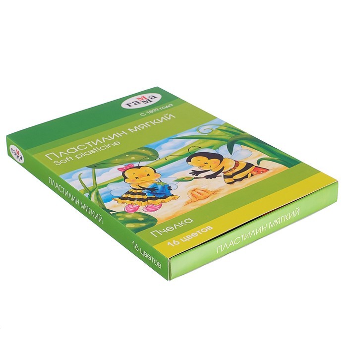 Пластилин мягкий (восковой), 16 цветов, 196 г, Гамма «Пчелка», со стеком