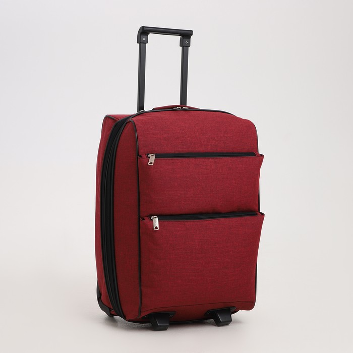 Чемодан малый 20", отдел на молнии, с расширением, наружный карман, 2 колеса, цвет бордовый