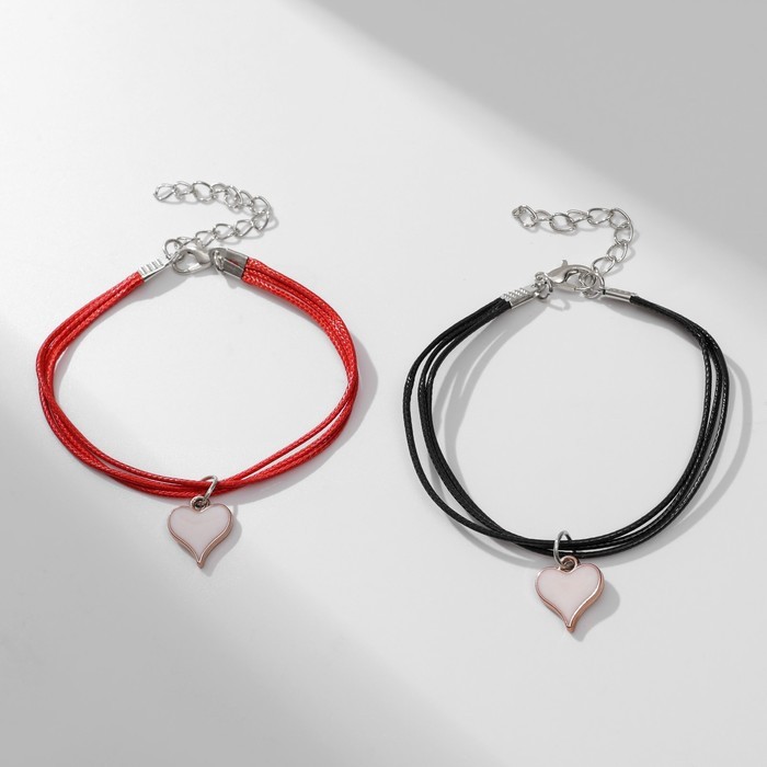 Браслеты парные «Неразлучники» сердце, цвет чёрно-красный, L=17 см