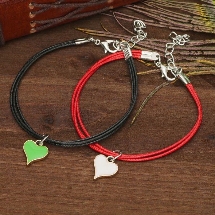 Браслеты парные «Неразлучники» сердце, цвет чёрно-красный, L=17 см
