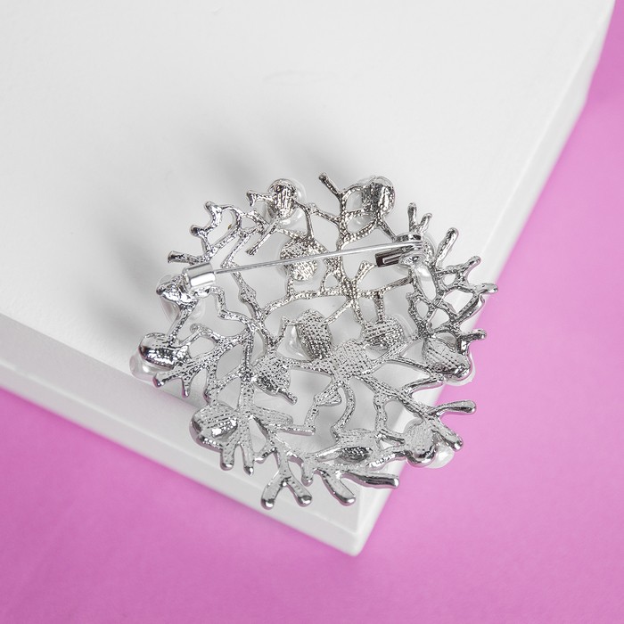 Брошь «Жемчужная россыпь», белая в серебре