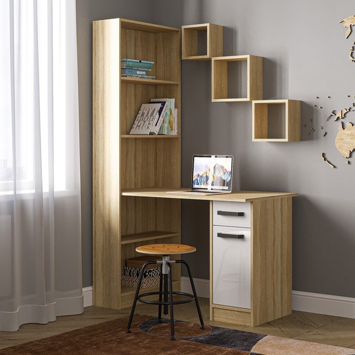 Стол письменный «Клик Мебель. СПЛ - 2», 1150×600×1828 мм, цвет дуб сонома/белый глянец