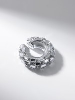 Серьги каффы «Бублик», крупные стразы, белые в серебре