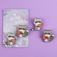 Значки деревянные, неразлучники «Моей половинке», 2 шт., 8 х 12 см.