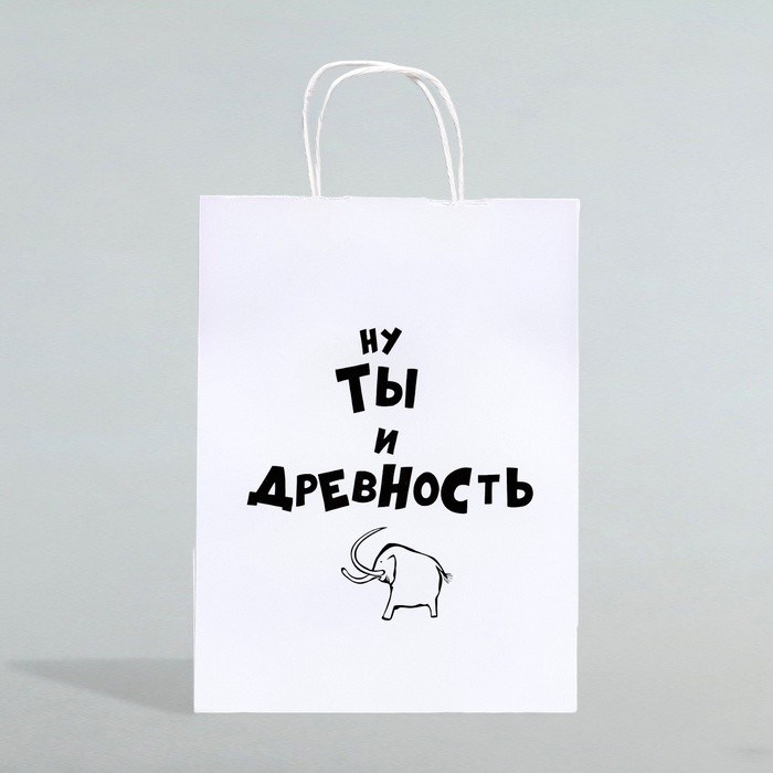 Пакет подарочный крафт с приколами «Ну ты и древность», 28×24×14 см, 1 шт.