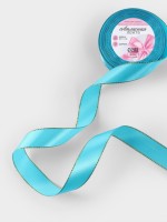 Лента атласная, с золотым люрексом, 25 мм, 23±1 м, голубая №020