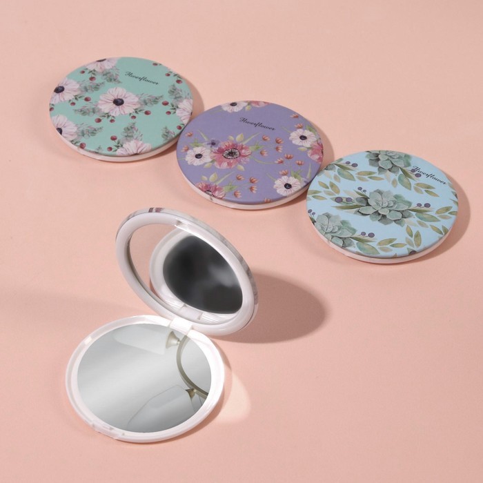 Зеркало складное «Цветы», d 7,5 см, с увеличением, рисунок МИКС