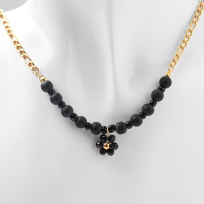 Колье «Цветок» амелия, цвет чёрный в золоте, 45см