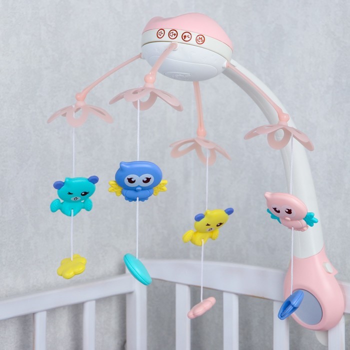 Мобиль музыкальный «Птички», с ночником + пульт, цвет МИКС