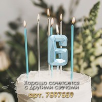 Свеча в торт на шпажке «Алмаз», цифра 6, голубая, 5 см