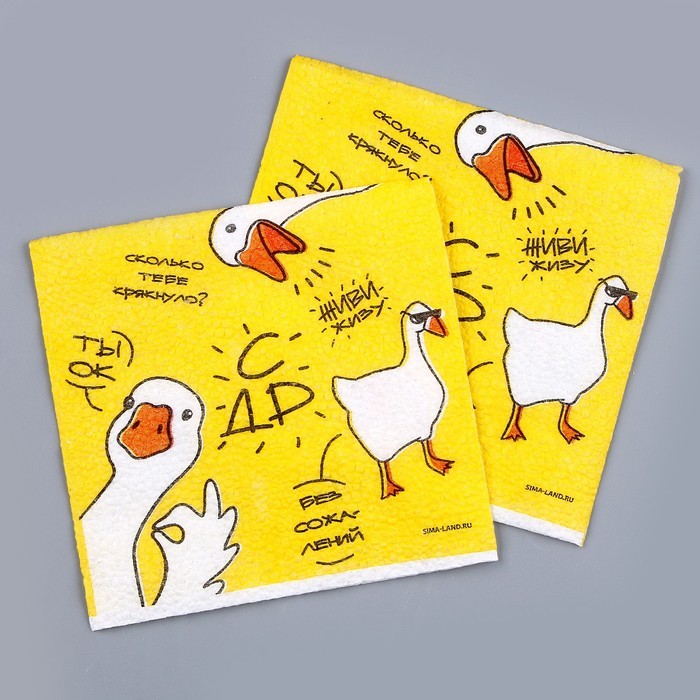 Салфетки бумажные однослойные «Гуси», 24×24 см, в наборе 20 шт.