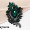 Брошь «Императрица» ветвь, цвет изумрудный в сером металле