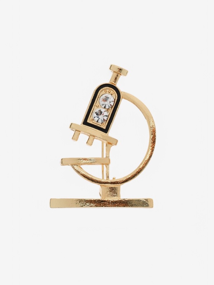 Брошь «Микроскоп», цвет чёрно-белый в золоте