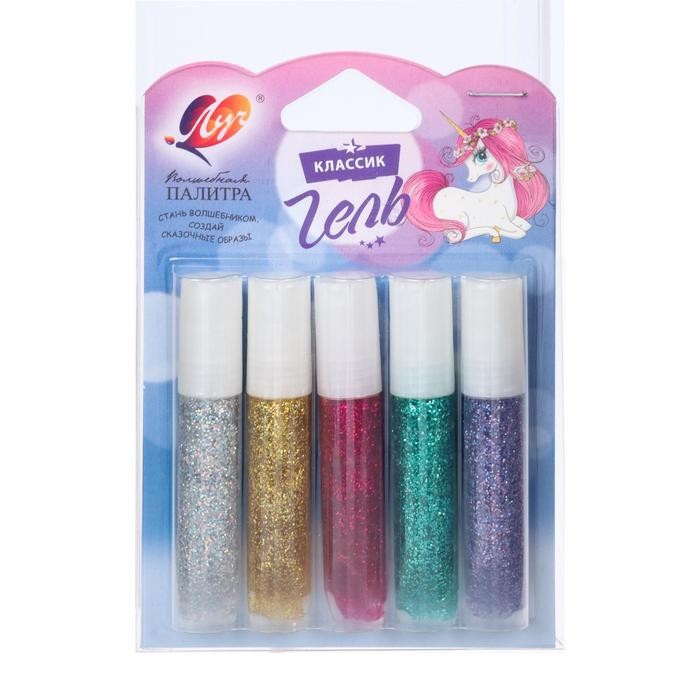 Гель с блёстками «Луч», 5 цветов х 5 мл, «Блеск»