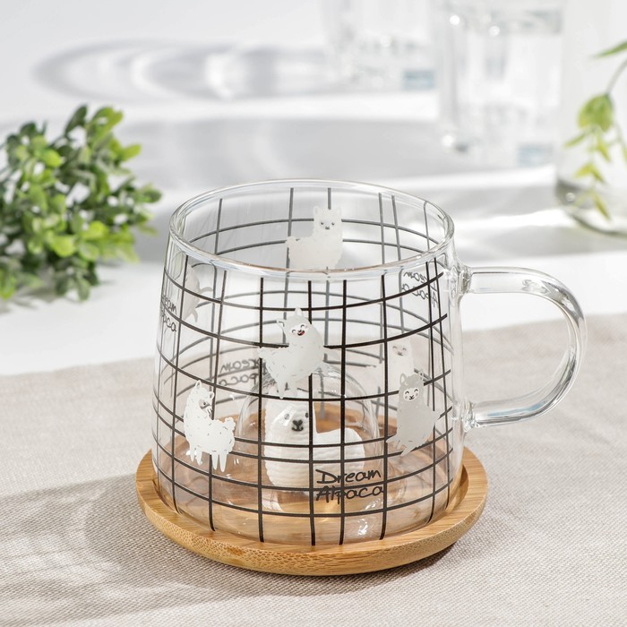 Кружка «Лама», 350 мл, с деревянной крышкой, МИКС