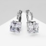 Серьги со стразами «Циркония» мини, квадрат, белые в серебре