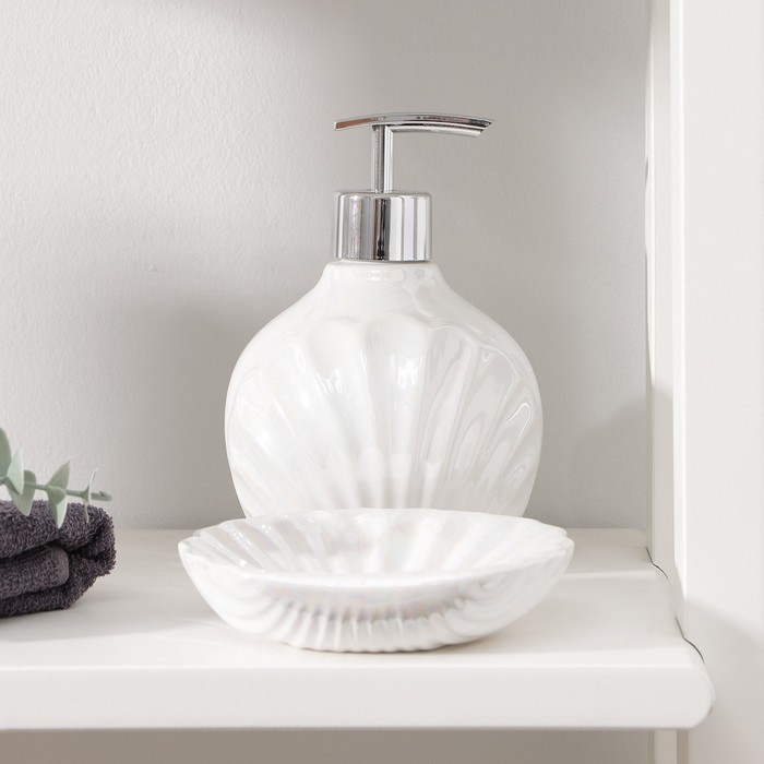 Набор аксессуаров для ванной комнаты «Ариэль», 2 предмета (дозатор 480 мл, мыльница), цвет белый