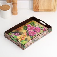 Поднос с ручками "Ваза с цветами", деревянный, 30,4х20,4х4,7см