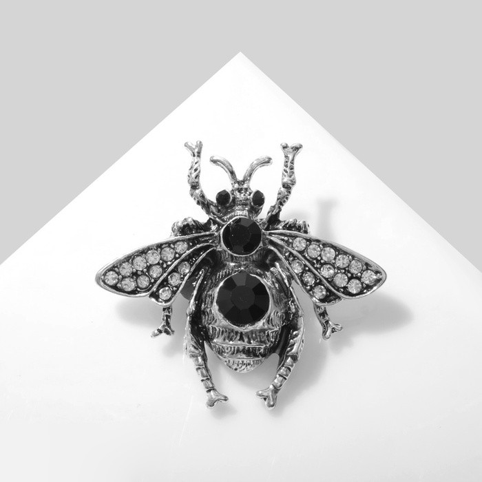 Брошь «Муха» классика, цвет чёрный в чернёном серебре