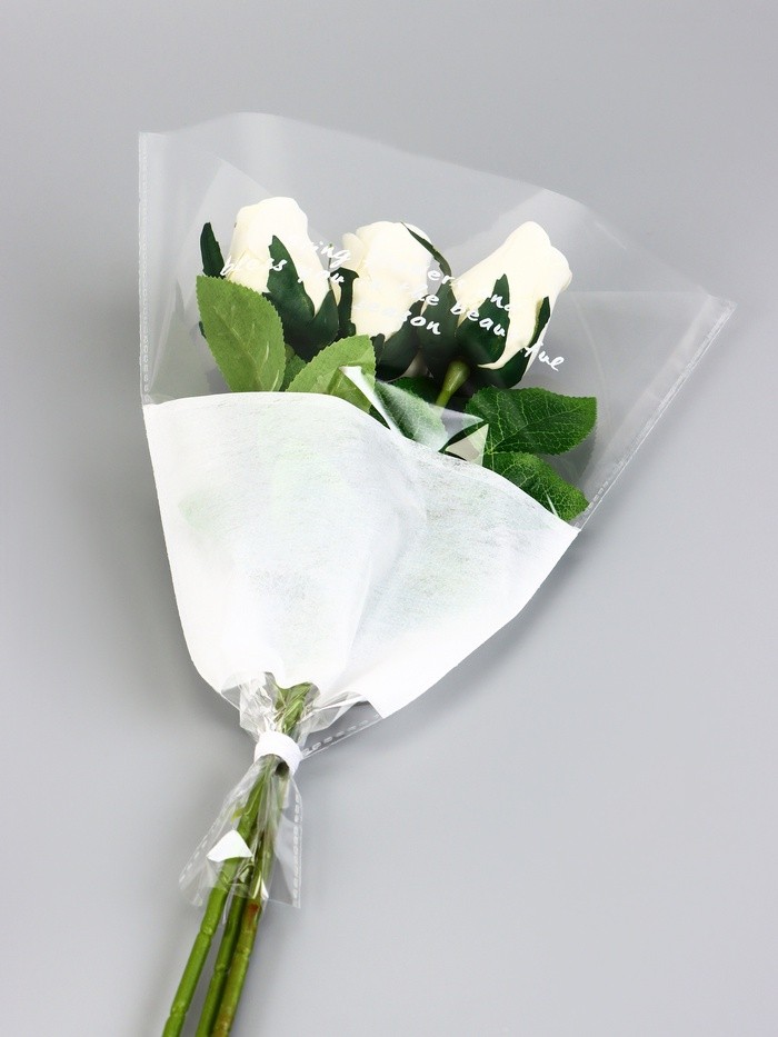 Пакет конус для цветов, с нетканым материалом, 26+7×37 см, белый