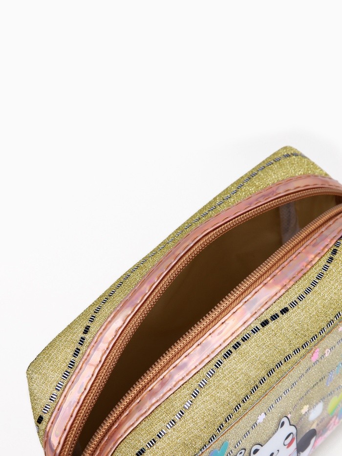 Косметичка на молнии объёмная, с ручкой, маленькая, с принтом «Кот и сердечки», жёлтая