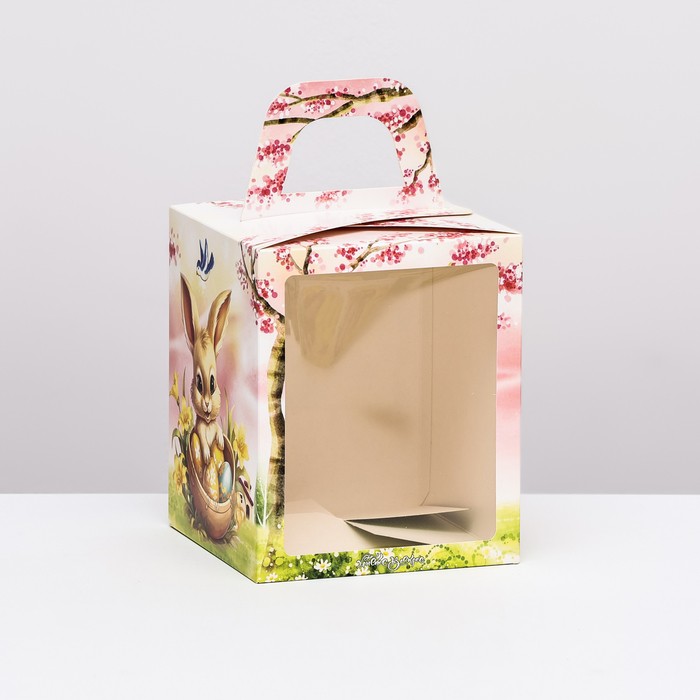 Коробка подарочная пасхальная с окном «Пасхальная корзина» 15×15×18 см