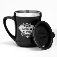 Термокружка, 350 мл, «Настоящий мужчина», сохраняет тепло 3 ч, чёрная