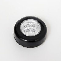 Ночник - пушлайт RISALUX «Круг», 4 диода, от батареек 3хААА, чёрный, 2.5×6.5×6.5 см