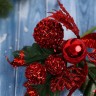 Новогодняя ветка декоративная «Зимнее волшебство. Грёзы», пластик, красные шары, листья, 16 см