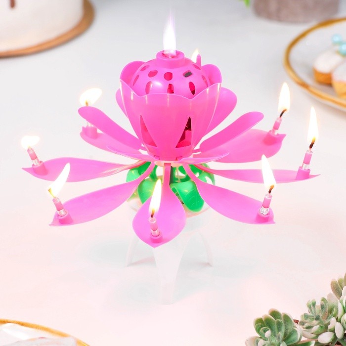 Свеча для торта музыкальная «Бутон», крутящаяся, розовая, 14.5 см