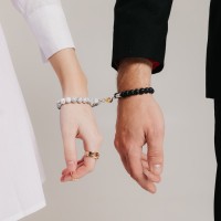 Браслеты парные «Неразлучники» на магните, сердце, цвет чёрно-белый в серебре