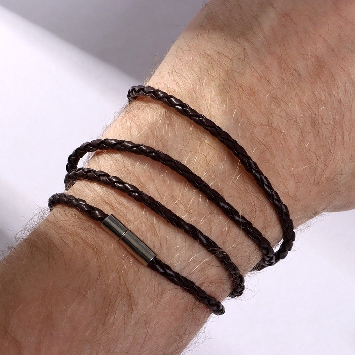 Браслет унисекс «Кожаное плетение», цвет коричневый с серебром, 82 см Браслет унисекс «Кожаное плетение», цвет коричневый с серебром, 82 см