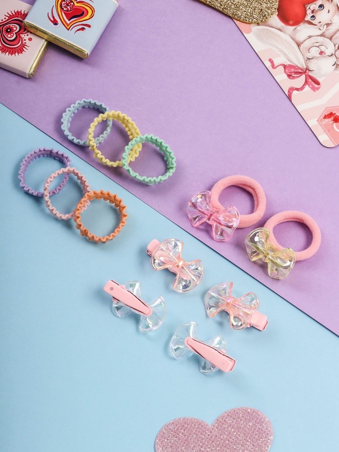 Набор для волос «Аделия»: 10 резинок 3 см, 4 зажима 3 см, бантик, МИКС