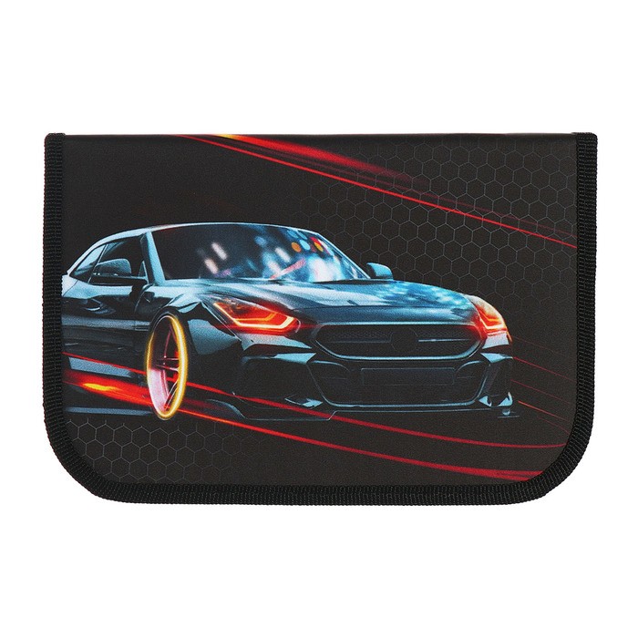 Пенал 1 секция 140 х 210 х 40 мм, откидной карман и косметичка, тканевый, Calligrata TOP Content "Крутая тачка"