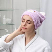 Чалма для сушки волос Доляна «Медвежонок», микрофибра, фиолетовая