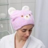 Чалма для сушки волос Доляна «Медвежонок», микрофибра, фиолетовая Чалма для сушки волос Доляна «Медвежонок», микрофибра, фиолетовая