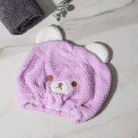 Чалма для сушки волос Доляна «Медвежонок», микрофибра, фиолетовая