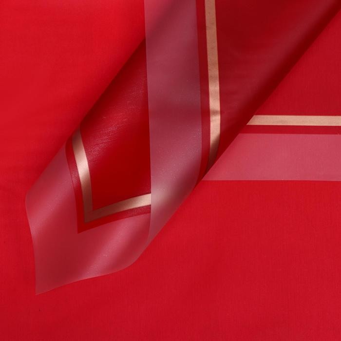 Плёнка для цветов и букетов, красный с золотым, 57×57 см