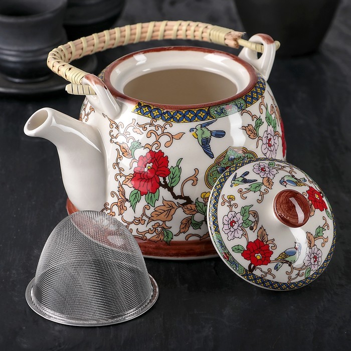 Чайник заварочный «Цветы», 900 мл, 17×14×12 см, с металлическим ситом